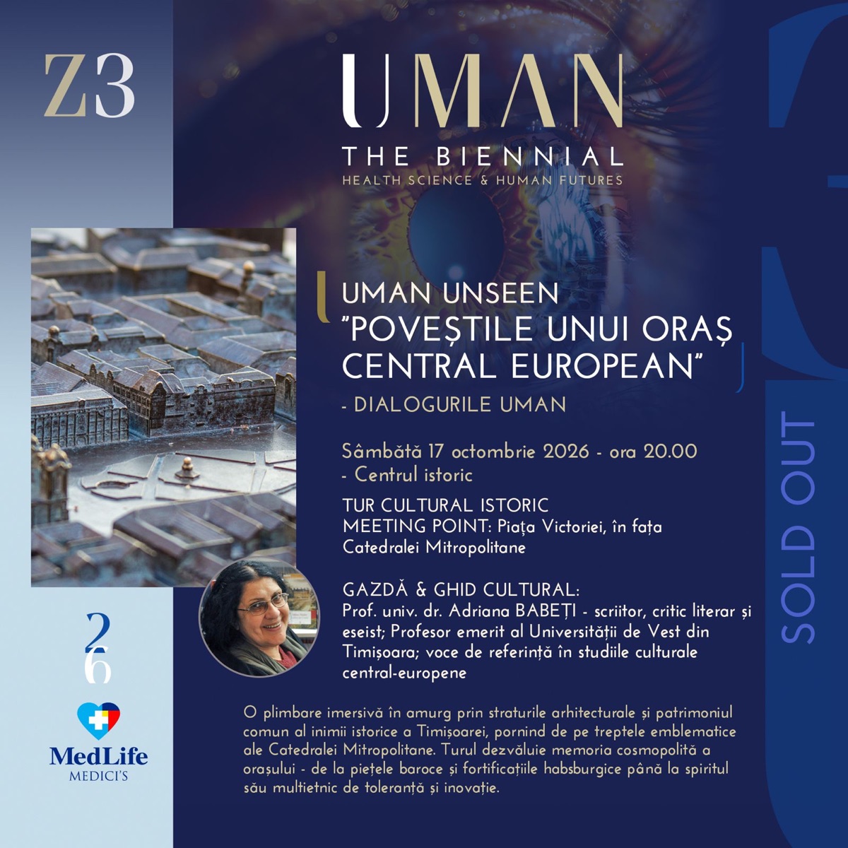 Afiș: UMAN Unseen — „Poveștile unui oraș central-european”, sâmbătă 17 octombrie 2026, ora 20:00, centrul istoric, tur cultural