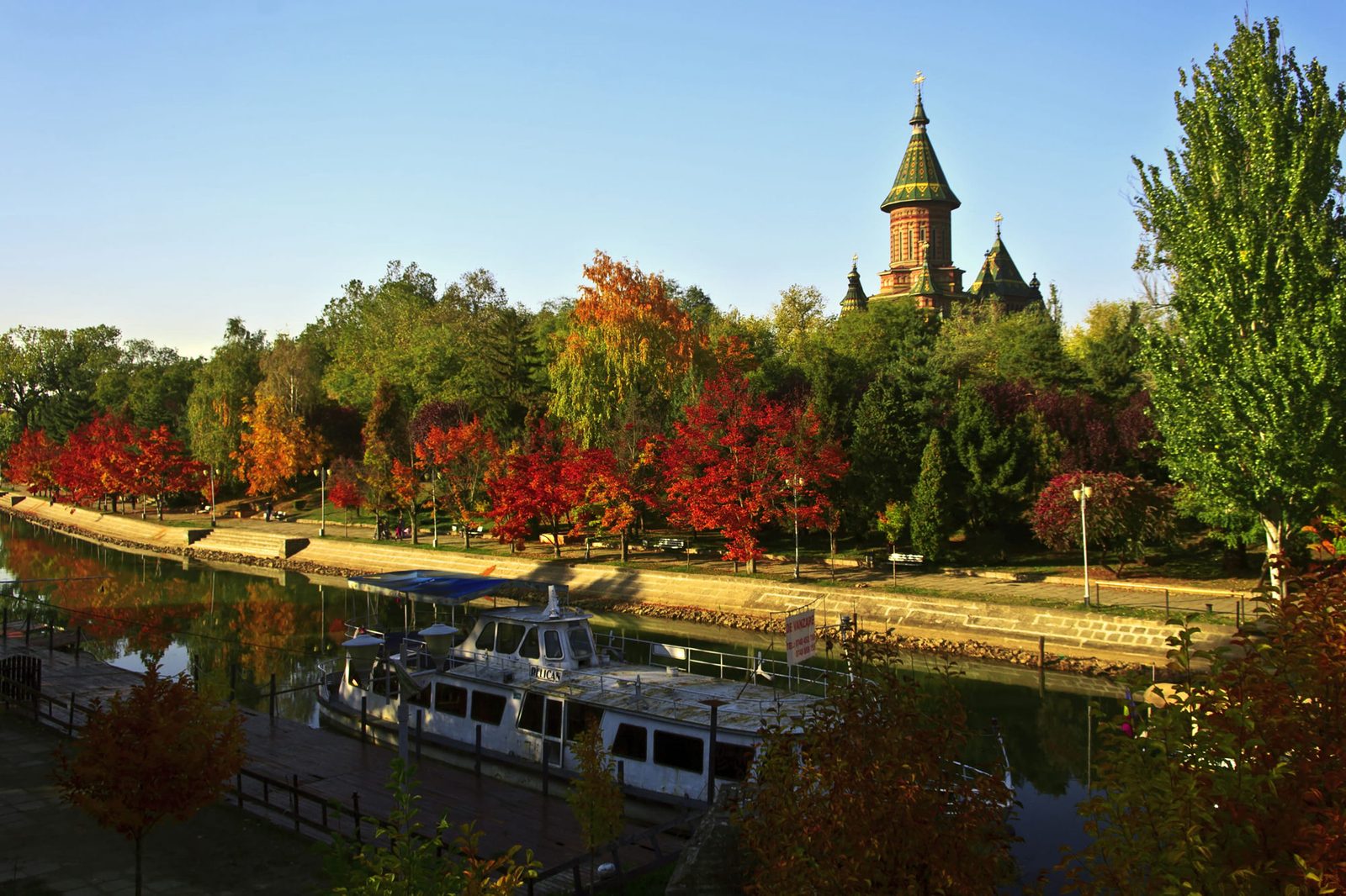 The Metropolitan Cathedral and the park along the Bega canal, Timișoara